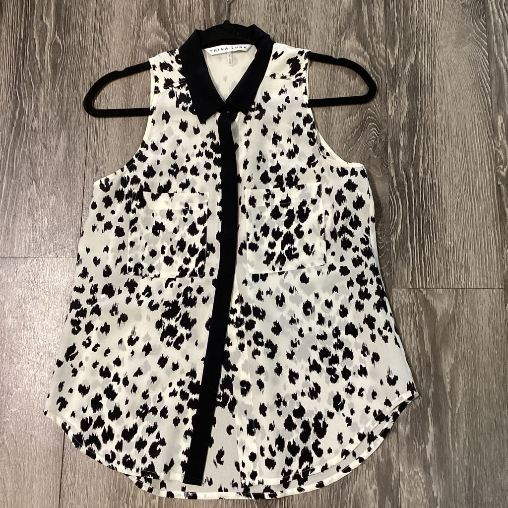 Trina Turk Cheetah Print Collar Tank TOPS S