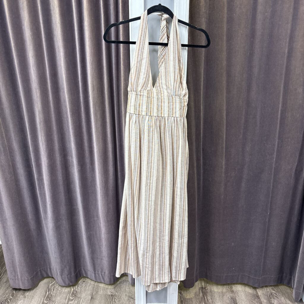 Indigo Rain Stiped Linen Halter DRESSES L