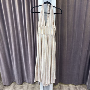 Indigo Rain Stiped Linen Halter DRESSES L