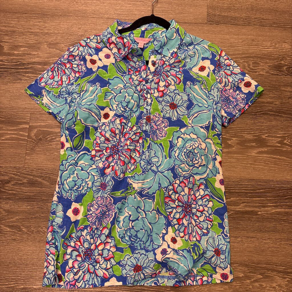 Lilly Pulitzer NWT SS Floral Button Up TOPS XL