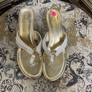 Lilly Pulitzer Leather Mini Wedge Flip Flops SHOES 8