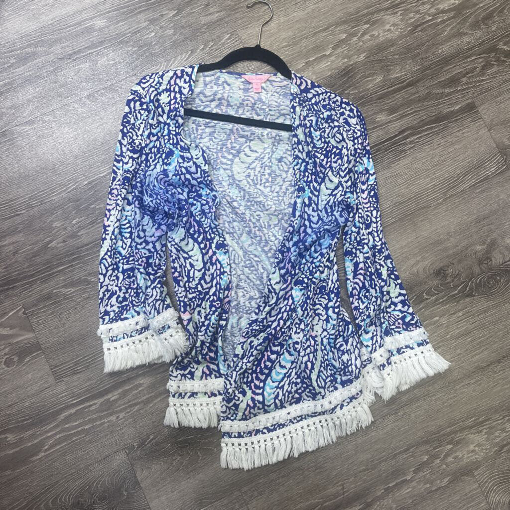 Lilly Pulitzer Patterned Open Front 3/4 Sleeve SWEATERS M