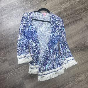Lilly Pulitzer Patterned Open Front 3/4 Sleeve SWEATERS M