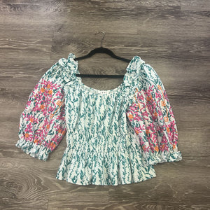 THML Embroidered Puff Sleeve Patterned TOPS M