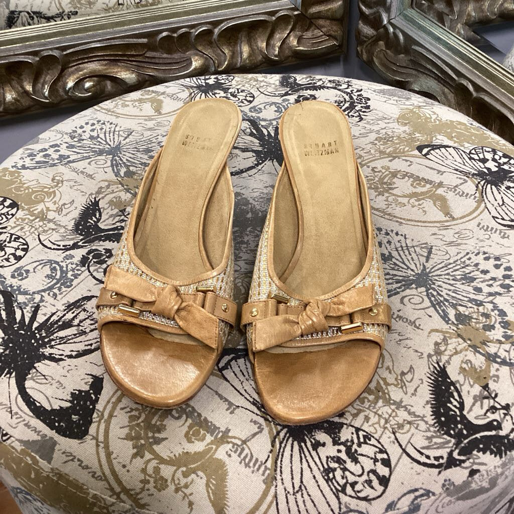 Stuart Weitzman Bow Front Slide Kitten Heels SHOES 8