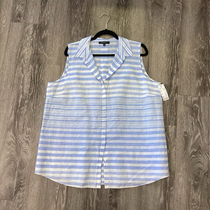 Lafayette 148 Slvlss Linen Stripe Button Up TOPS XL
