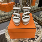 Load image into Gallery viewer, Hermes Chainlink&amp;strappy Wedges SHOES 40
