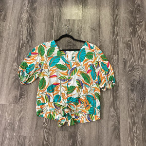 Rose & Olive Leaf Print 3/4 Sleeve TOPS XL