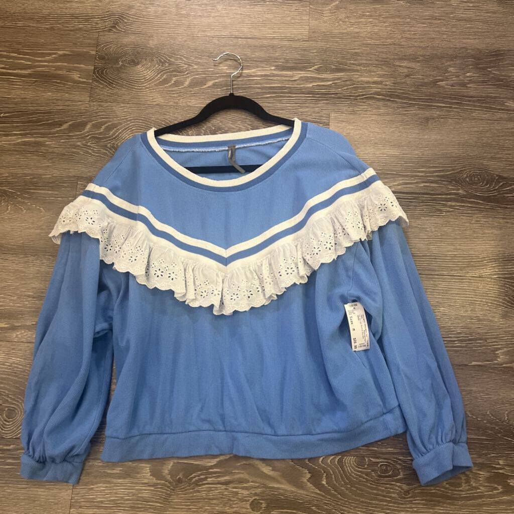 Anthropologie LS Stripe Ruffle TOPS M