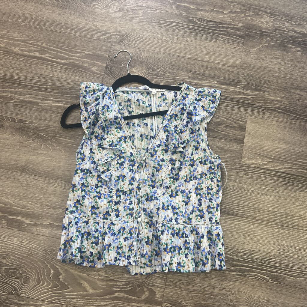 Veronica Beard Floral Button Front SS TOPS 8
