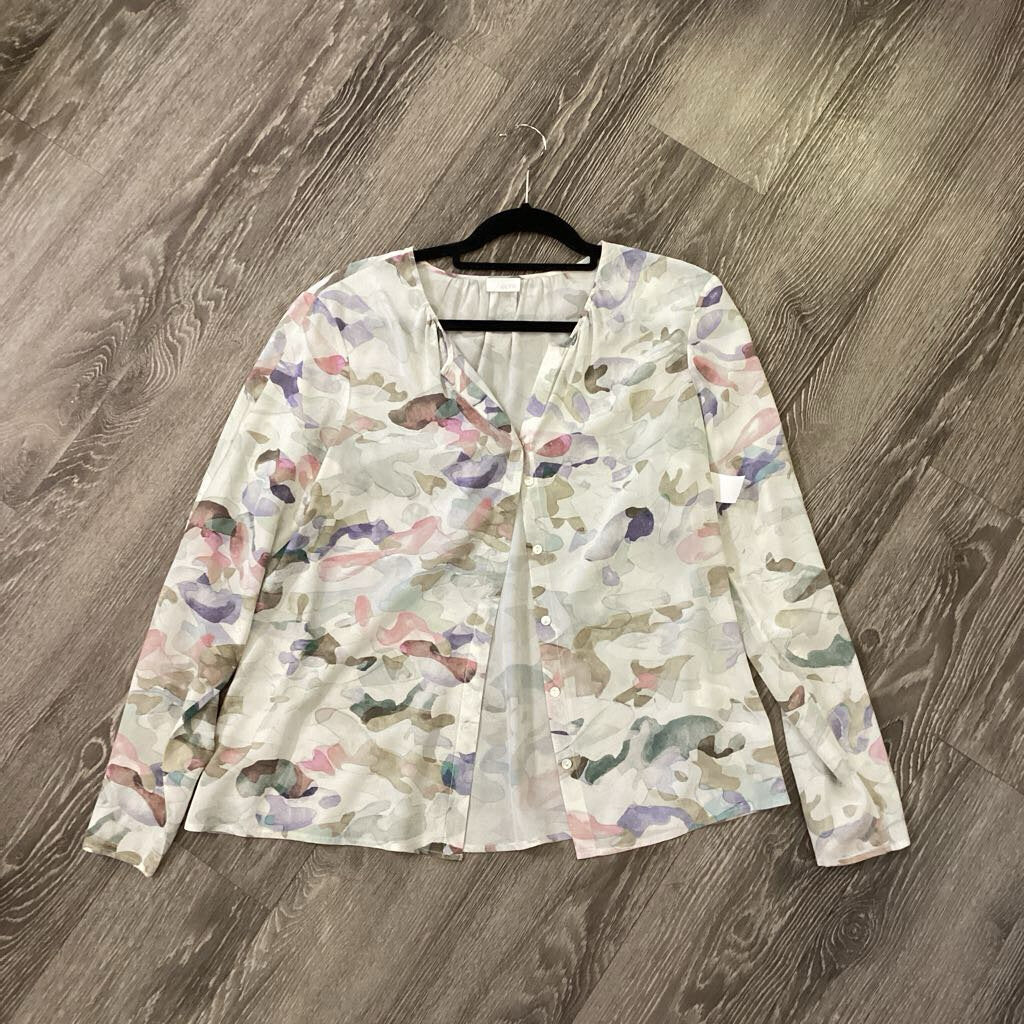 Ecru Patterned LS Button Up TOPS L