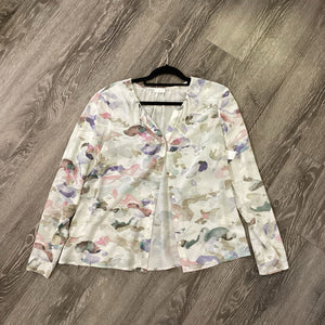Ecru Patterned LS Button Up TOPS L