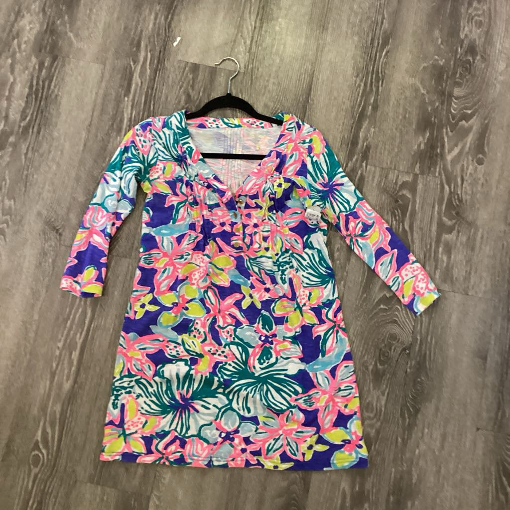 Lilly Pulitzer Patterned 3/4 Sleeve Mini Button DRESSES XS
