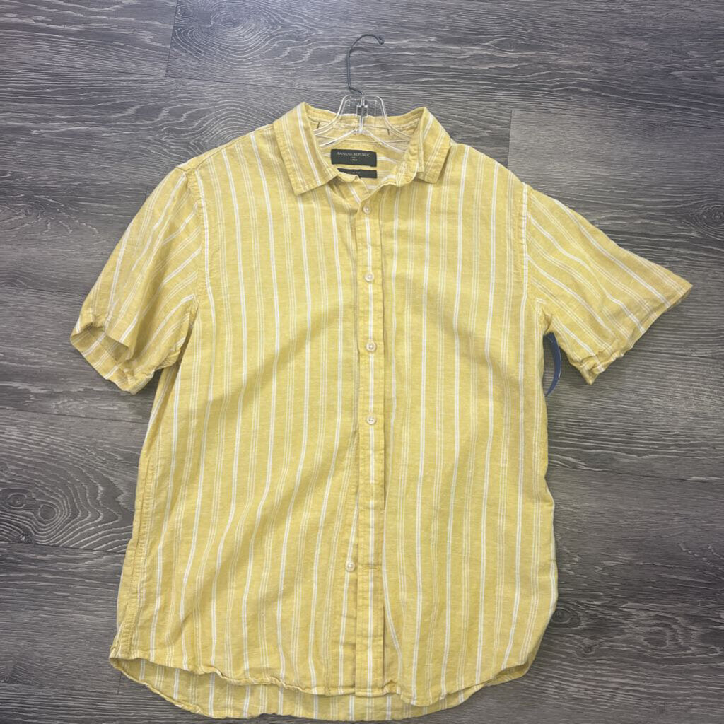 Banana Republic SS Linen Vert Strp MENS SHIRTS M