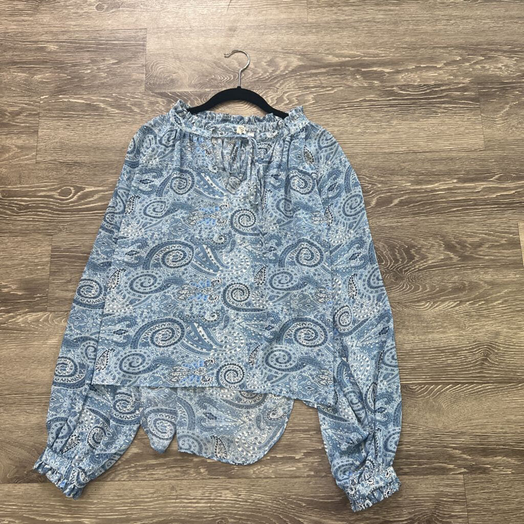 Elan Paisley LS Tie Neck TOPS M