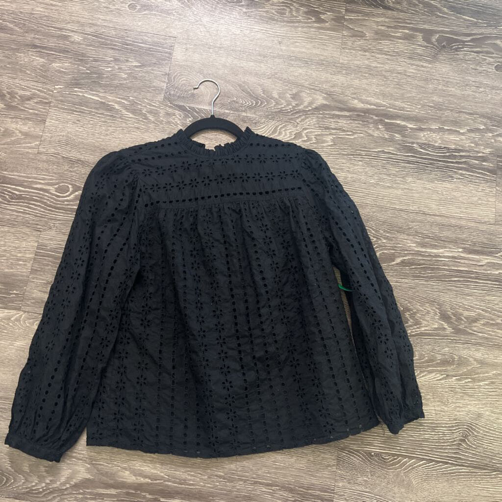 J Crew Eyelet High Neck Cut Out LS TOPS S
