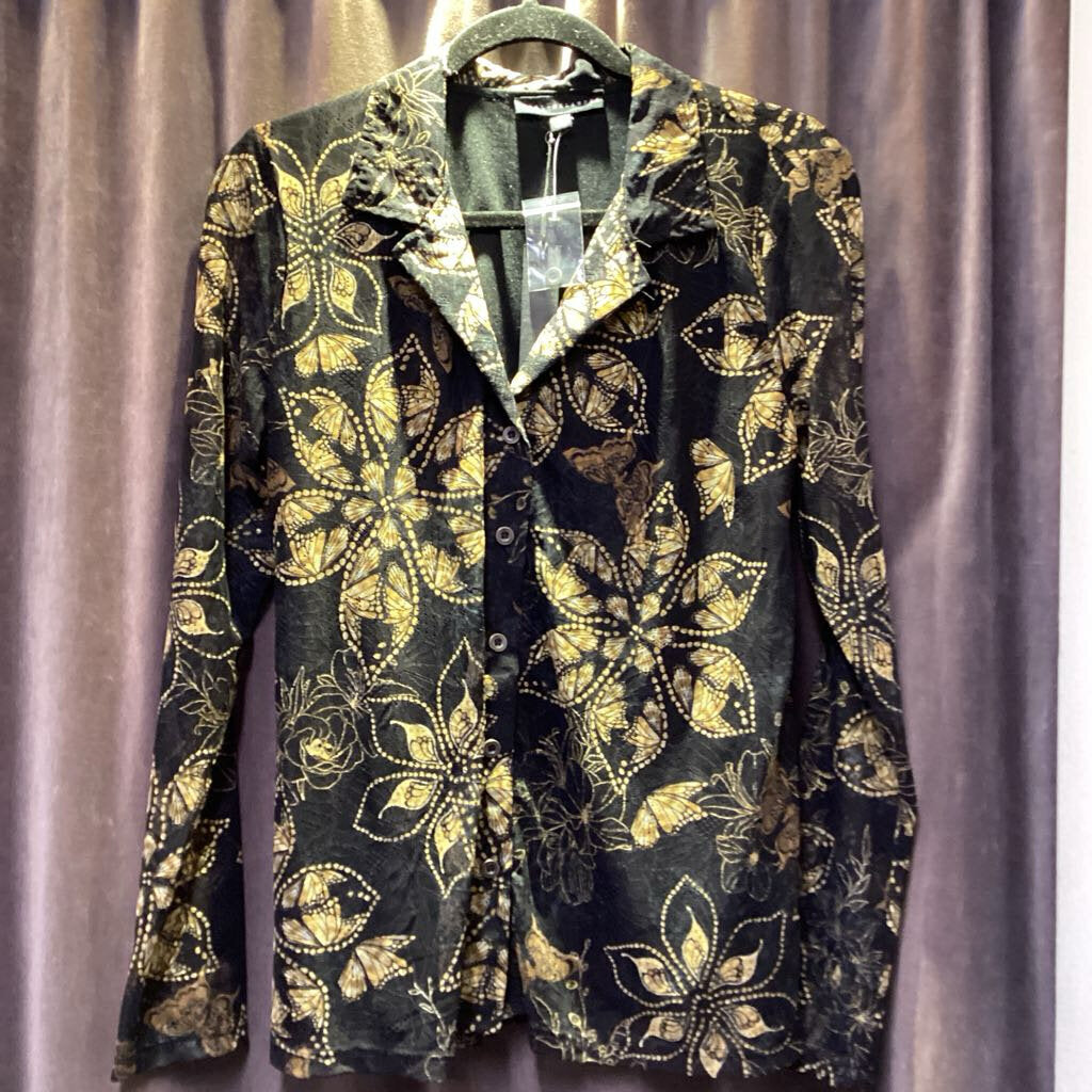 Jane & Delancey Flower Print Button Up LS TOPS M