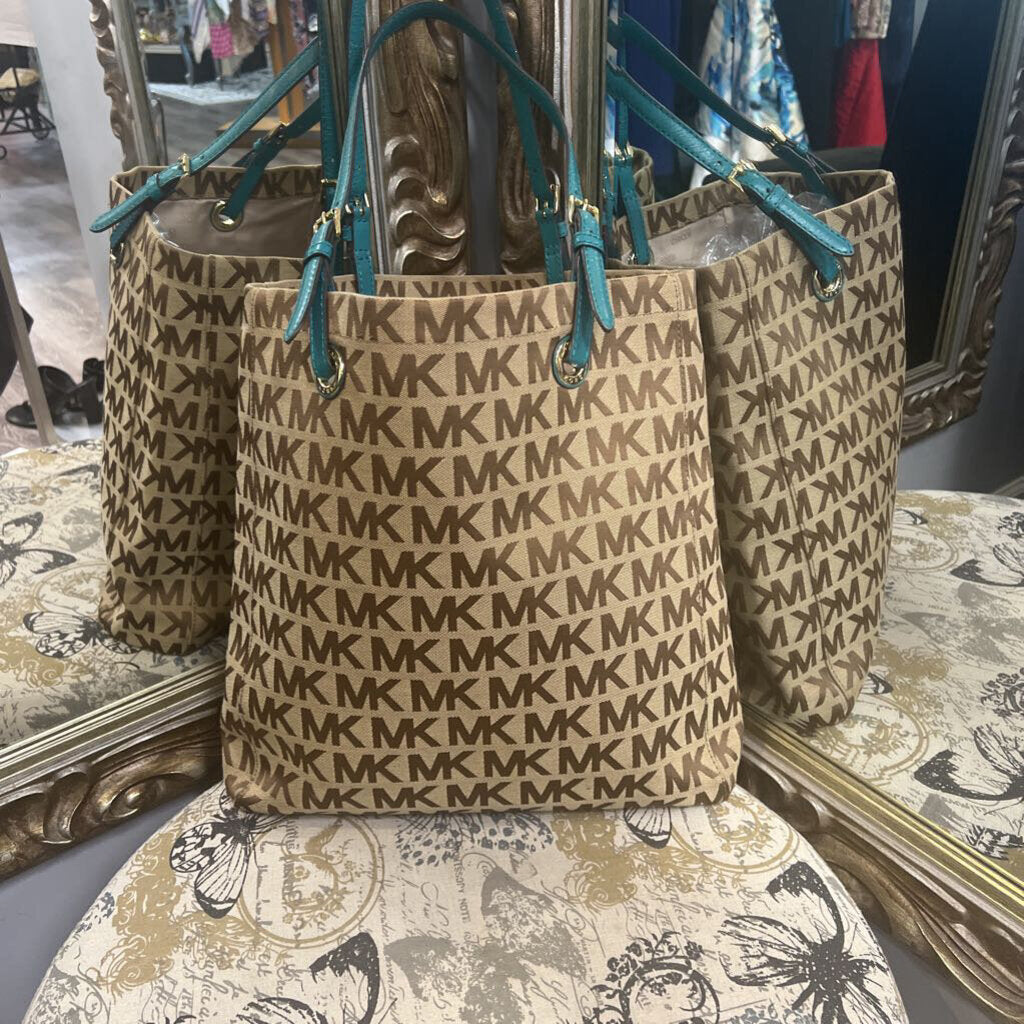Michael Kors Monogram Tote w Colorblock Handle HANDBAGS L