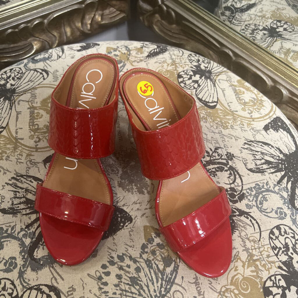 Calvin Klein Patent Leather Slide Cut Out Heels SHOES 6.5