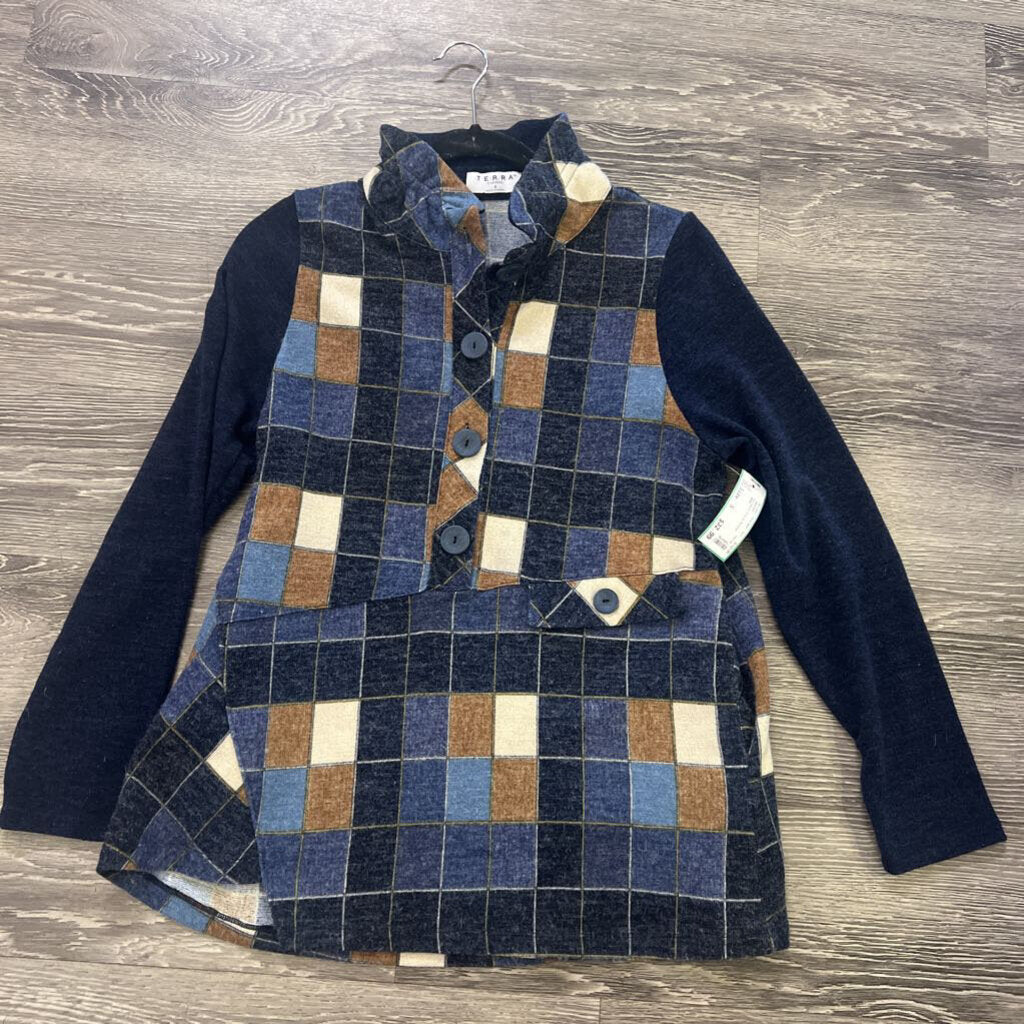 Terra Patchwork Plaid Button Front SWEATERS S