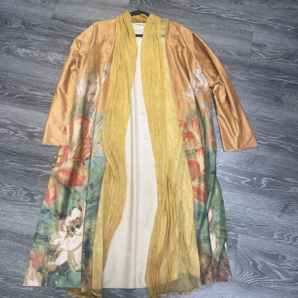 Soft Surroundings Open Floral Full Length Silk JACKETS L
