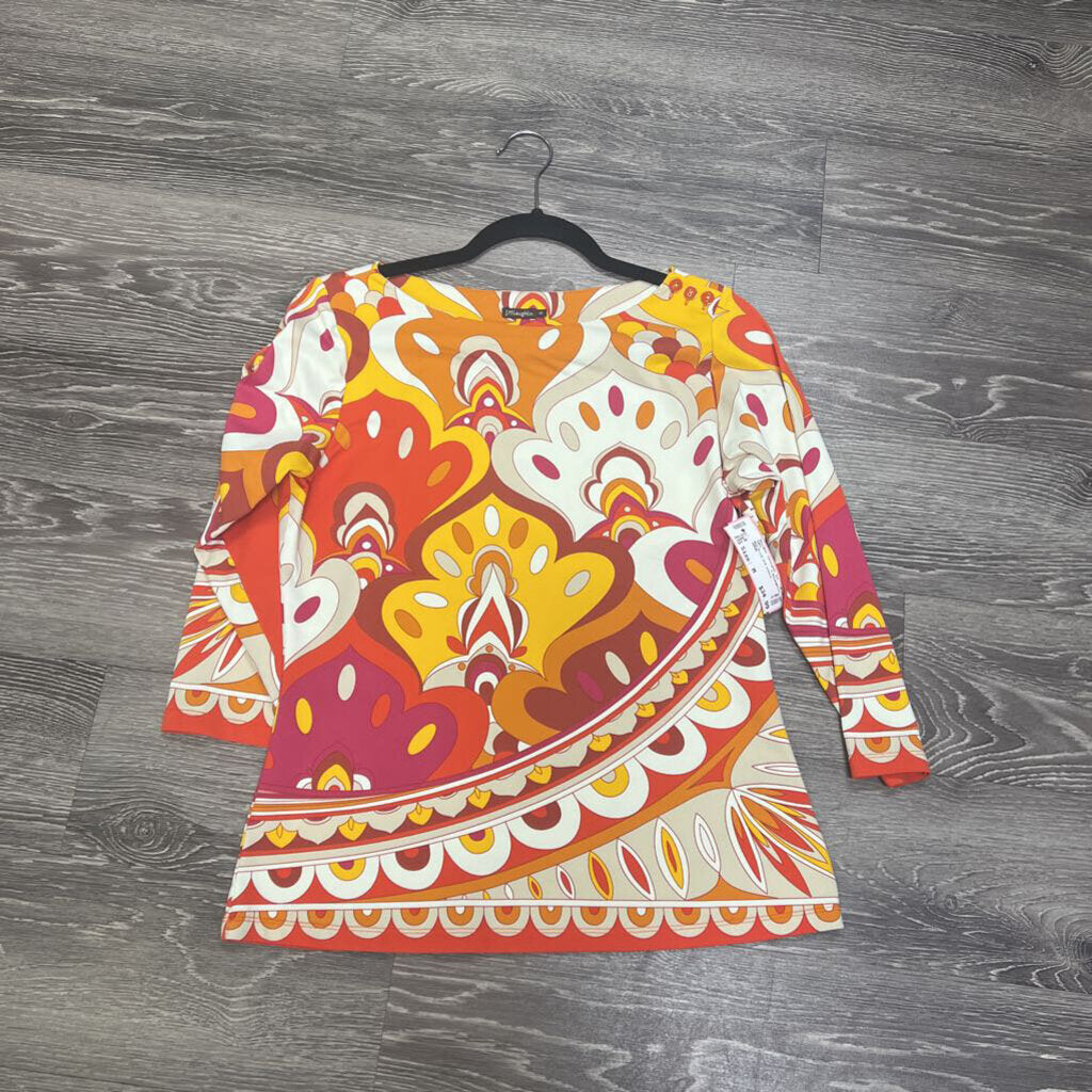 J McLaughlin Mod Print 3/4 sleeve TOPS M