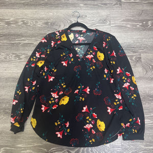 Ann Taylor LS Floral V Neck TOPS M