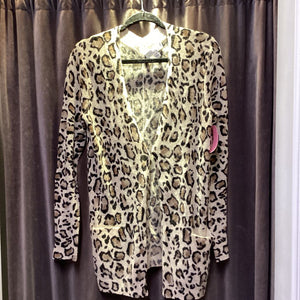 White & Warren Leopard Print Cashmere SWEATERS XS