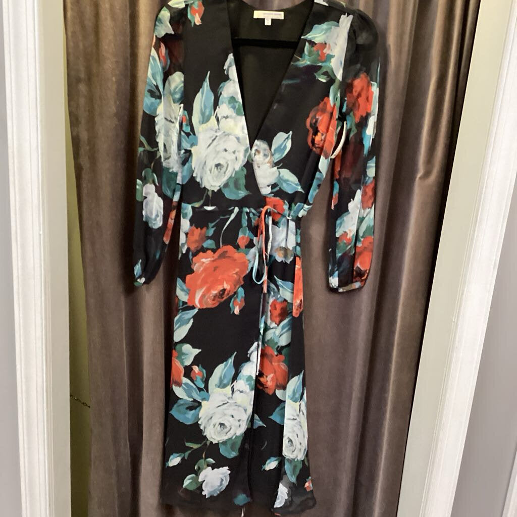 Lavender Brown Floral LS Wrap Dress DRESSES XS
