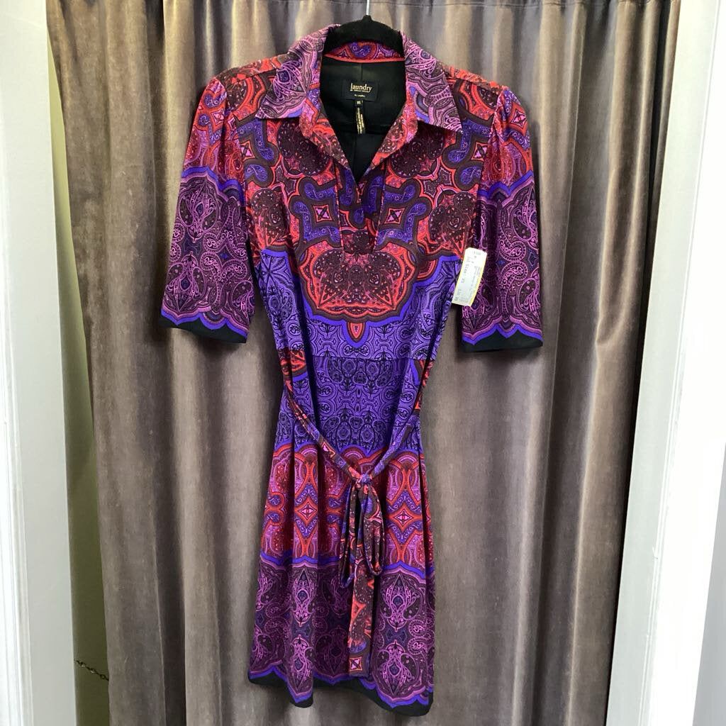 Laundry Paisley Collar SS Tie Waist DRESSES XS