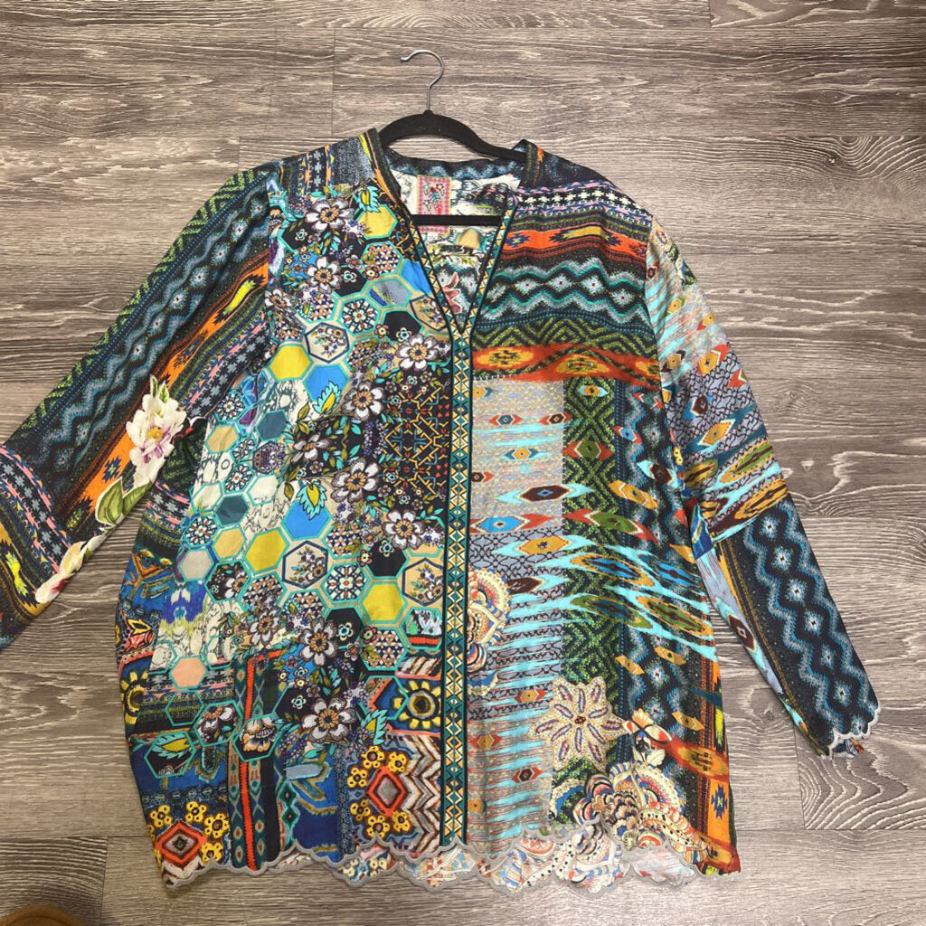 Johnny Was NWT Mixed Pattern Silk TOPS L