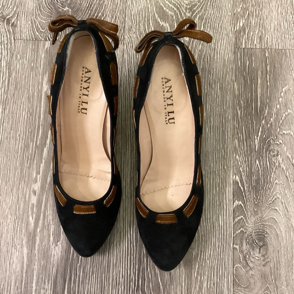 Anyi Lu Animal Hair Stitch Suede Pumps SHOES 39.5