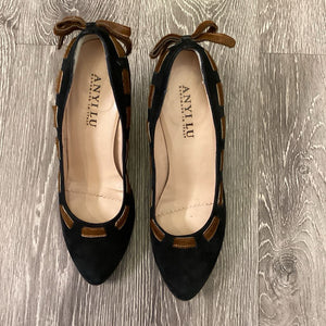 Anyi Lu Animal Hair Stitch Suede Pumps SHOES 39.5