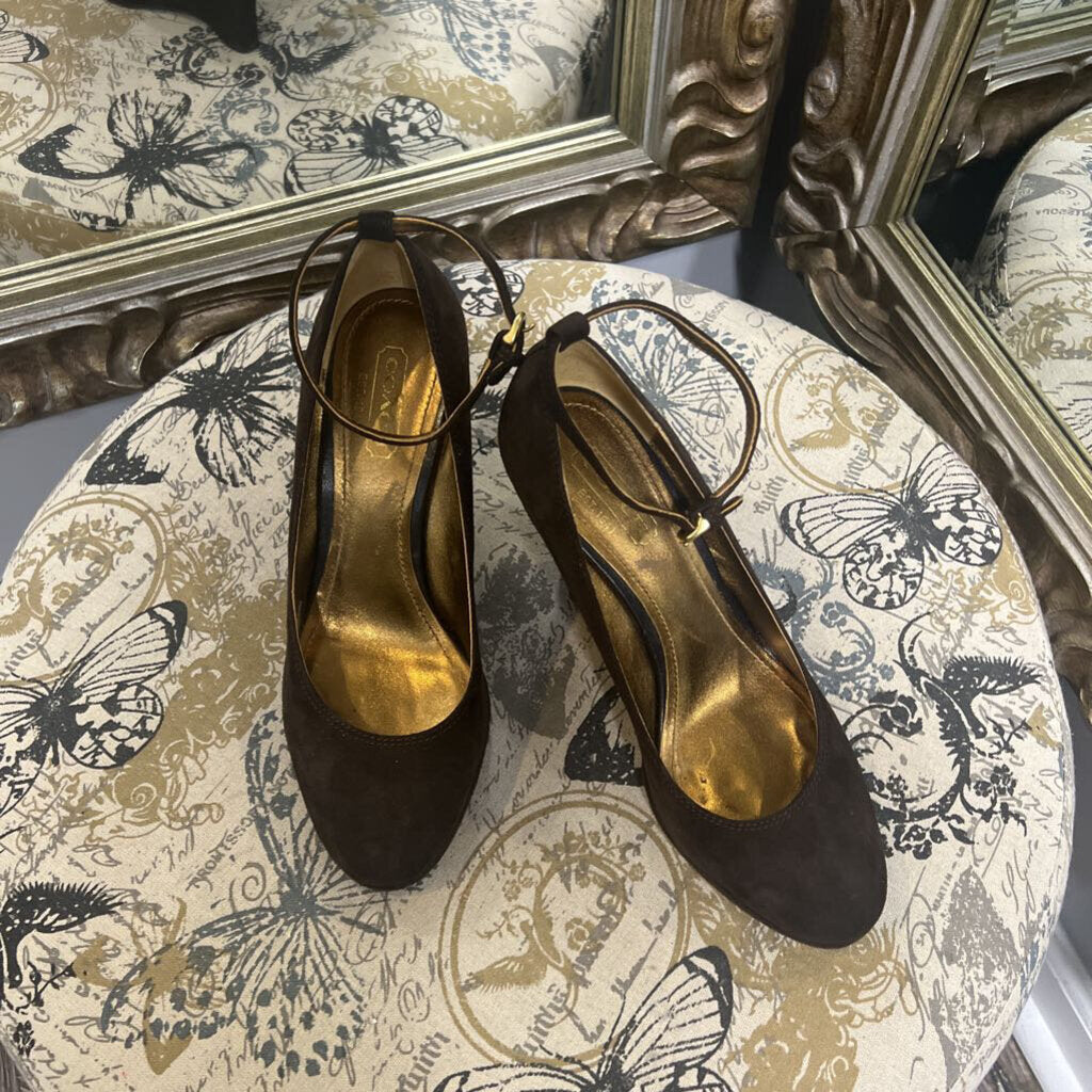 Coach Suede Ankle Strap Wedge SHOES 8.5