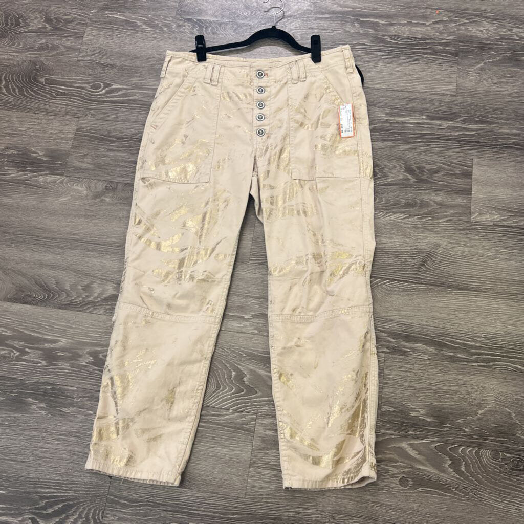 Anthropologie Patterned w Metallic PANTS 32