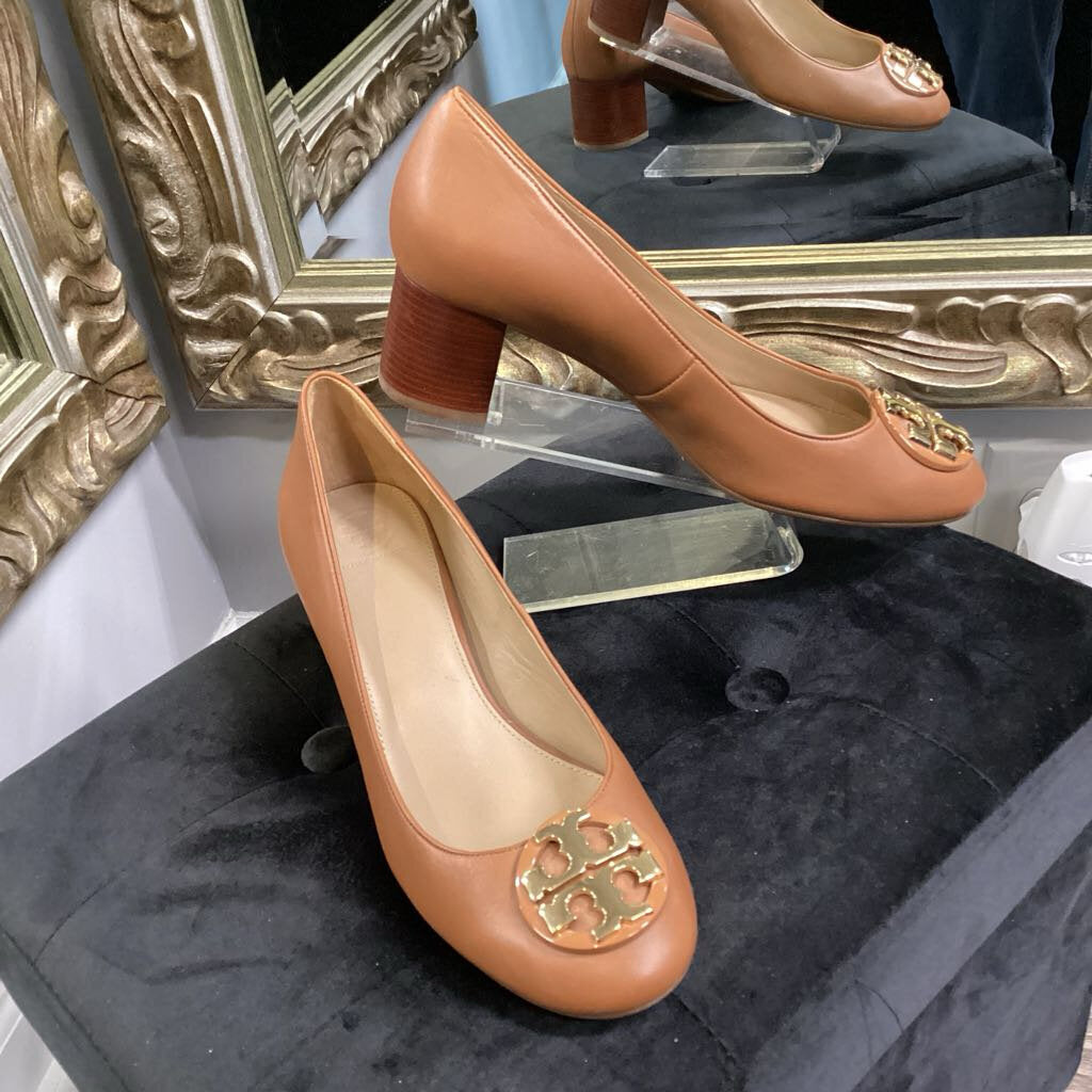 Tory Burch Leather Mini Heel Logo Front SHOES 9