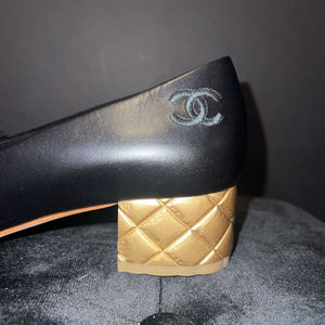 Chanel Leather Mini Block Heels SHOES 39.5