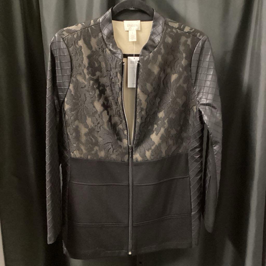 Chicos Lace Bodice Leather Trim JACKETS 1