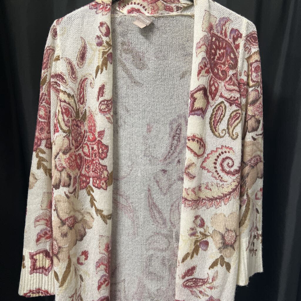 Chicos Floral Print Longline Cardi SWEATERS 0