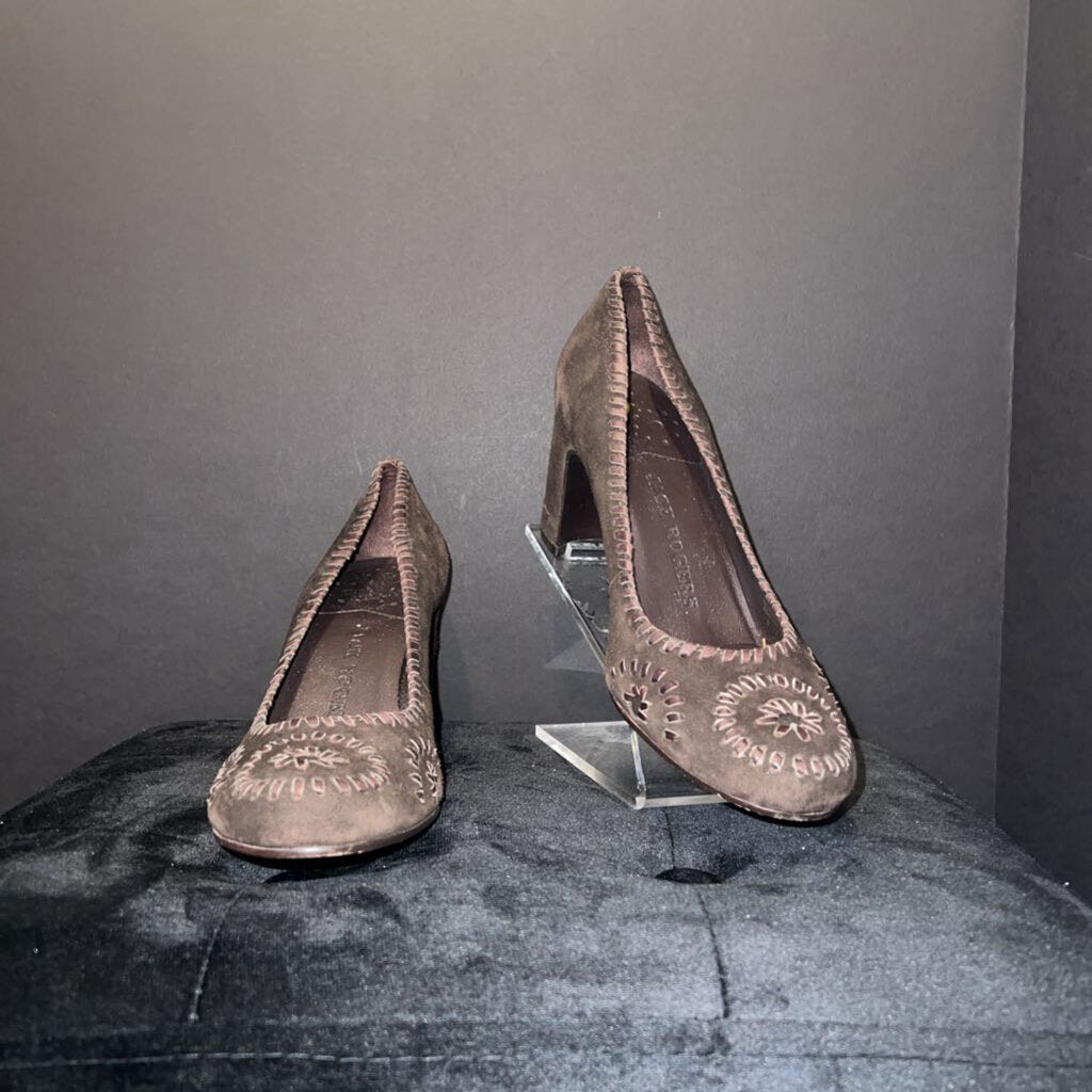 Jack Rogers Suede Pattern Embossed Heels SHOES 8.5