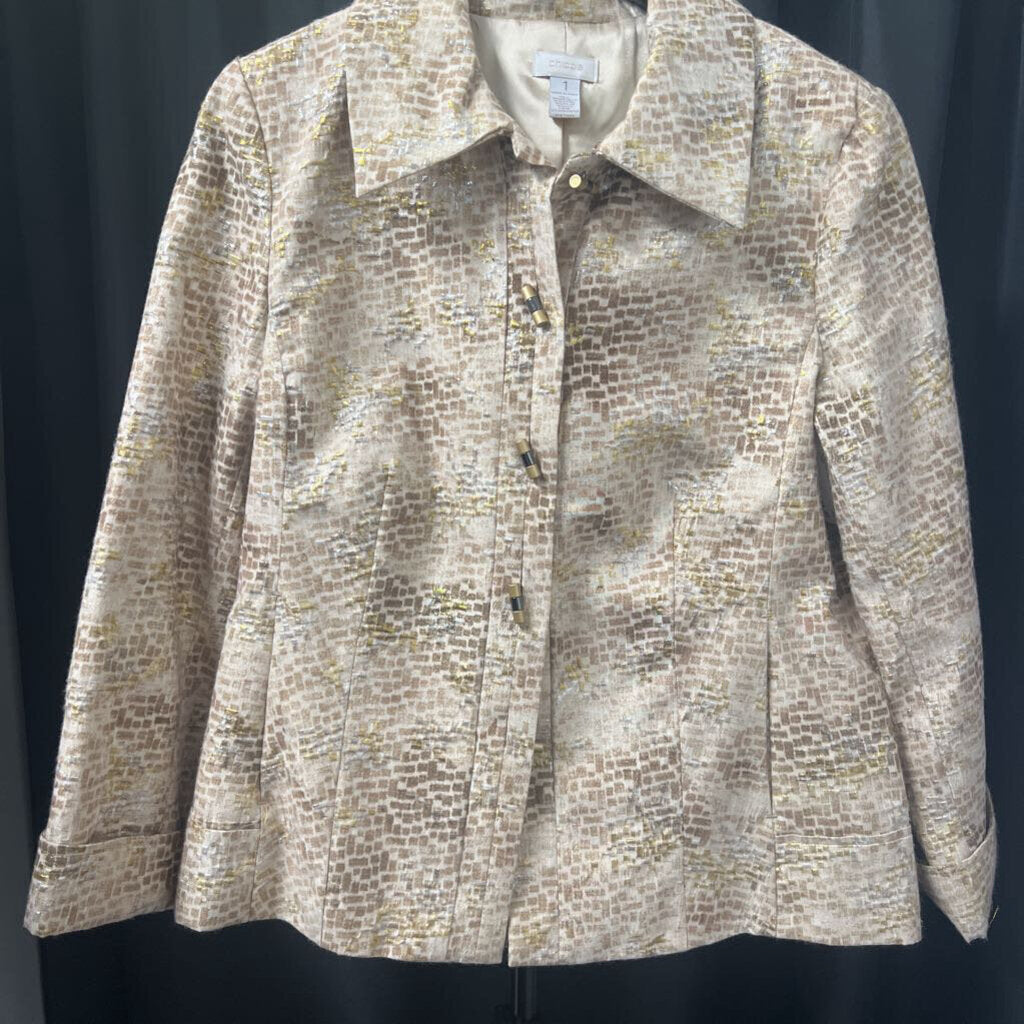 Chicos Metallic Patterned Blazer JACKETS 1