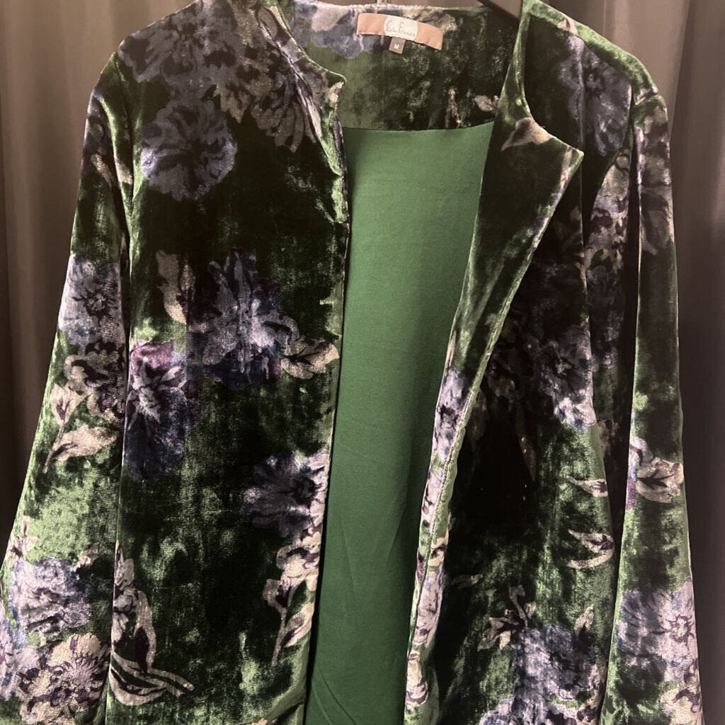 Eva Franco Crushed Velvet Floral Open Front JACKETS M