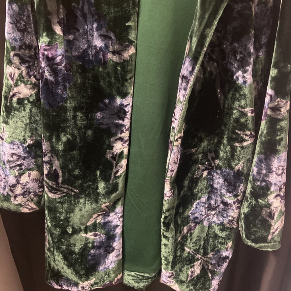 Eva Franco Crushed Velvet Floral Open Front JACKETS M
