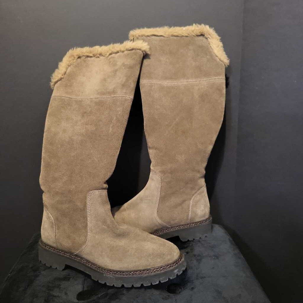 Aquatalia Tall Suede w Fur Trim Flat BOOTS 6.5