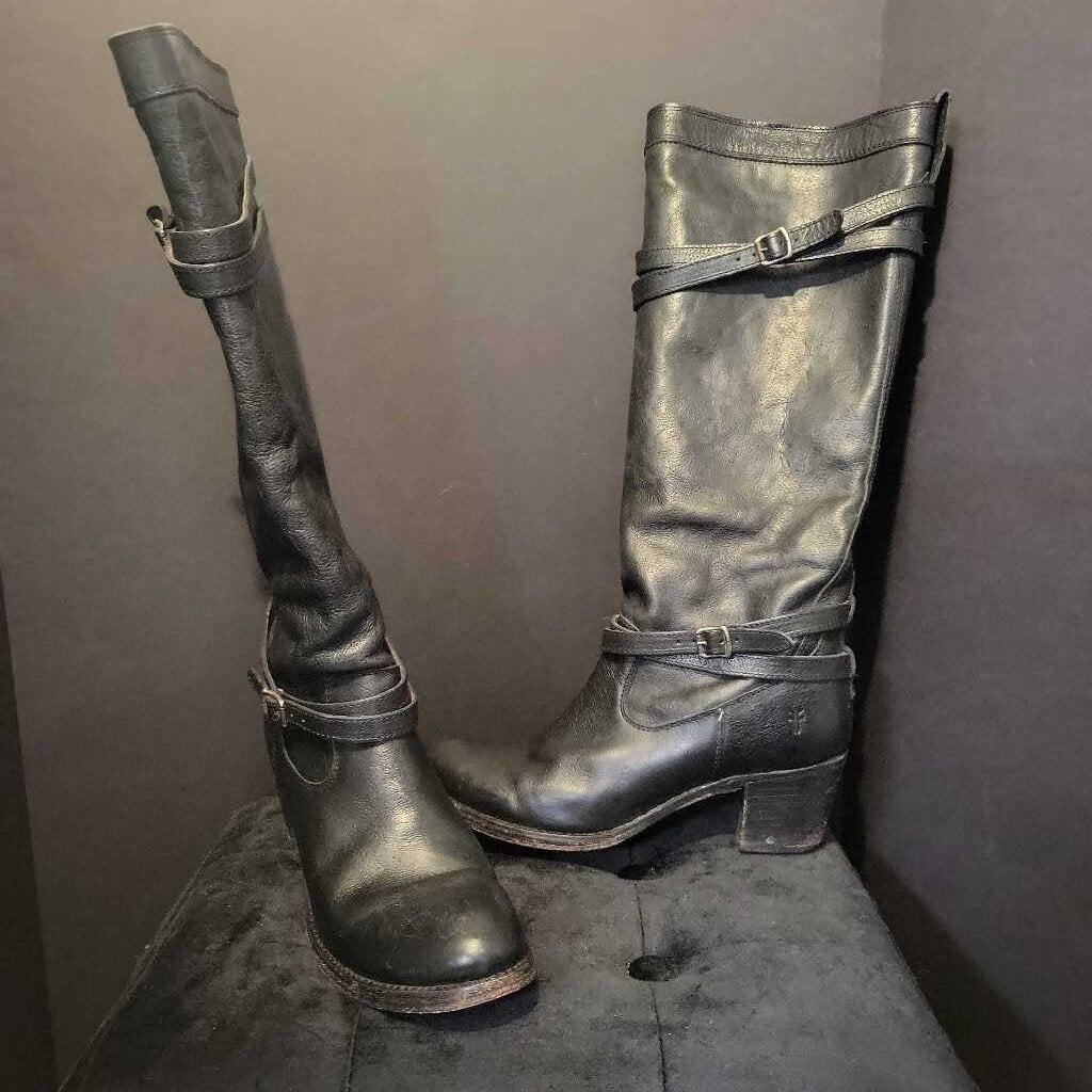 Frye Tall Leather Block Heel BOOTS 10