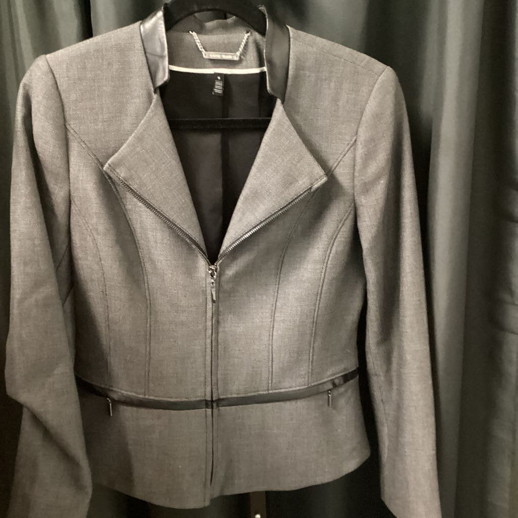 WHBM Patterned Leather Trim Blazer JACKETS 6