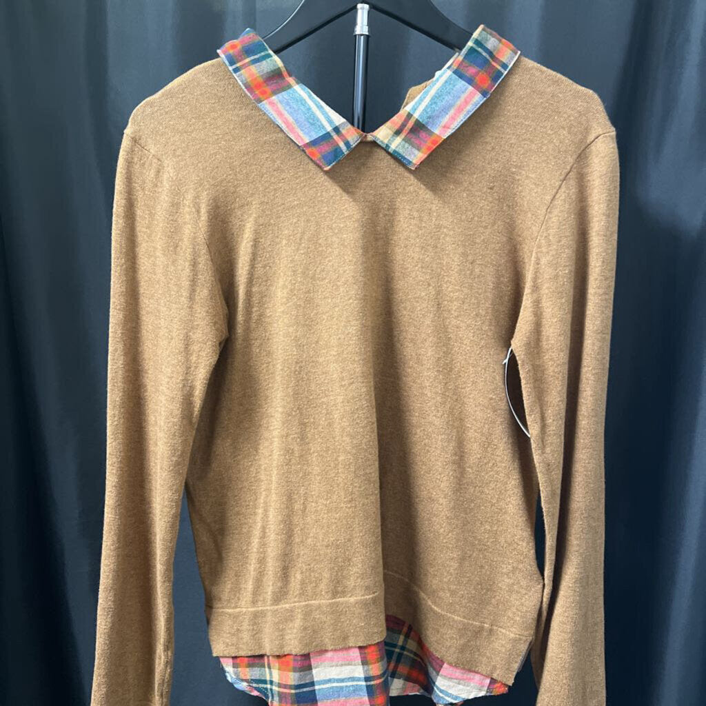 J Crew Plaid Collar Underlay Knit TOPS S
