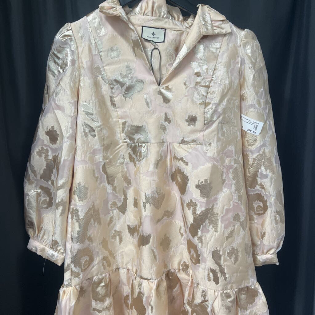 Tuckernuck Metallic Print High Collar Ruffle Bottom DRESSES S