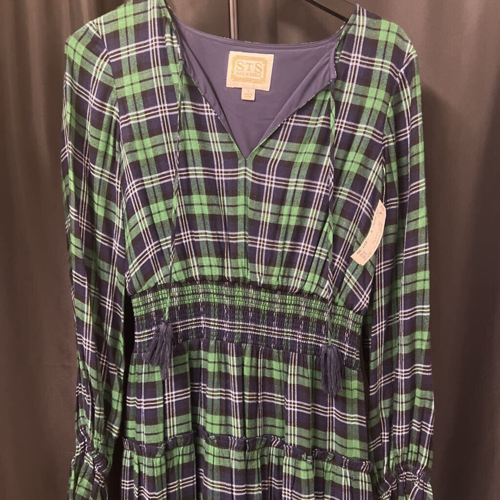 STS Plaid LS Tiered Maxi DRESSES S