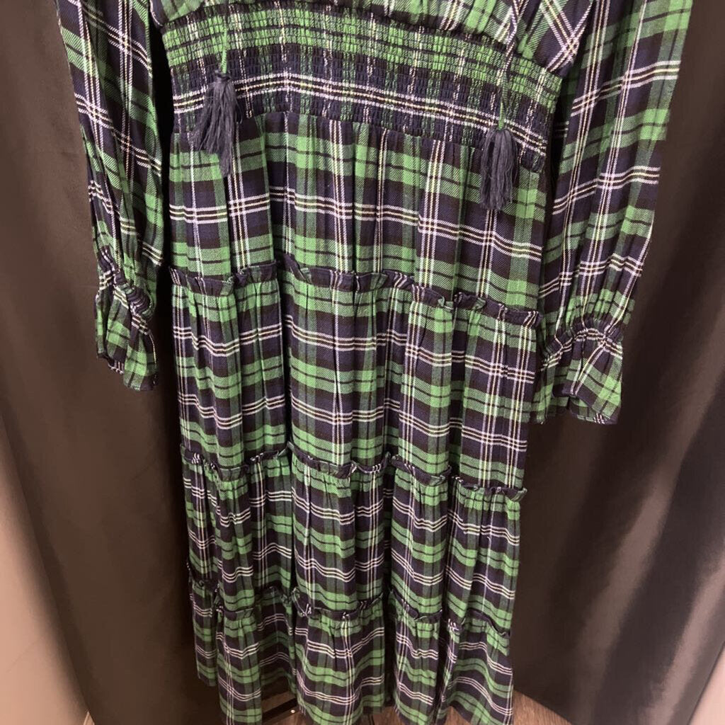STS Plaid LS Tiered Maxi DRESSES S